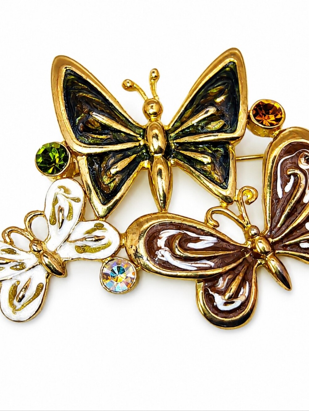 Vintage Butterfly Brooch – Gold Tone Enamel & Rhinestones